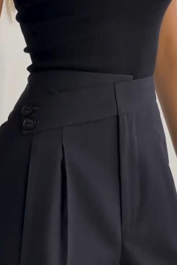 Pantalons larges à taille irrégulière en couleur unie pour femmes