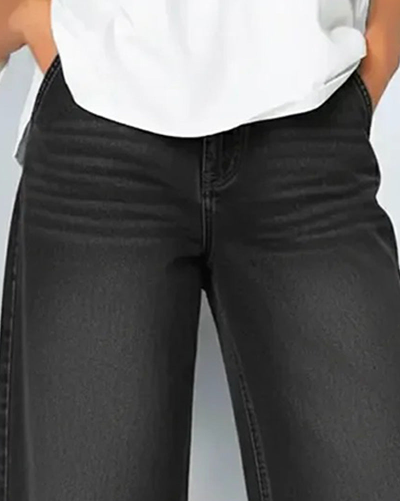 Pantalon En Denim Patchwork Décontracté