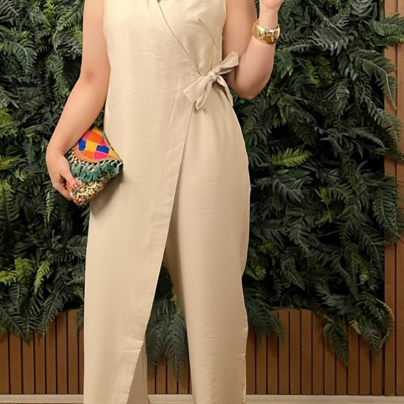 Combinaison décontractée pour femmes à col V et bretelles croisées