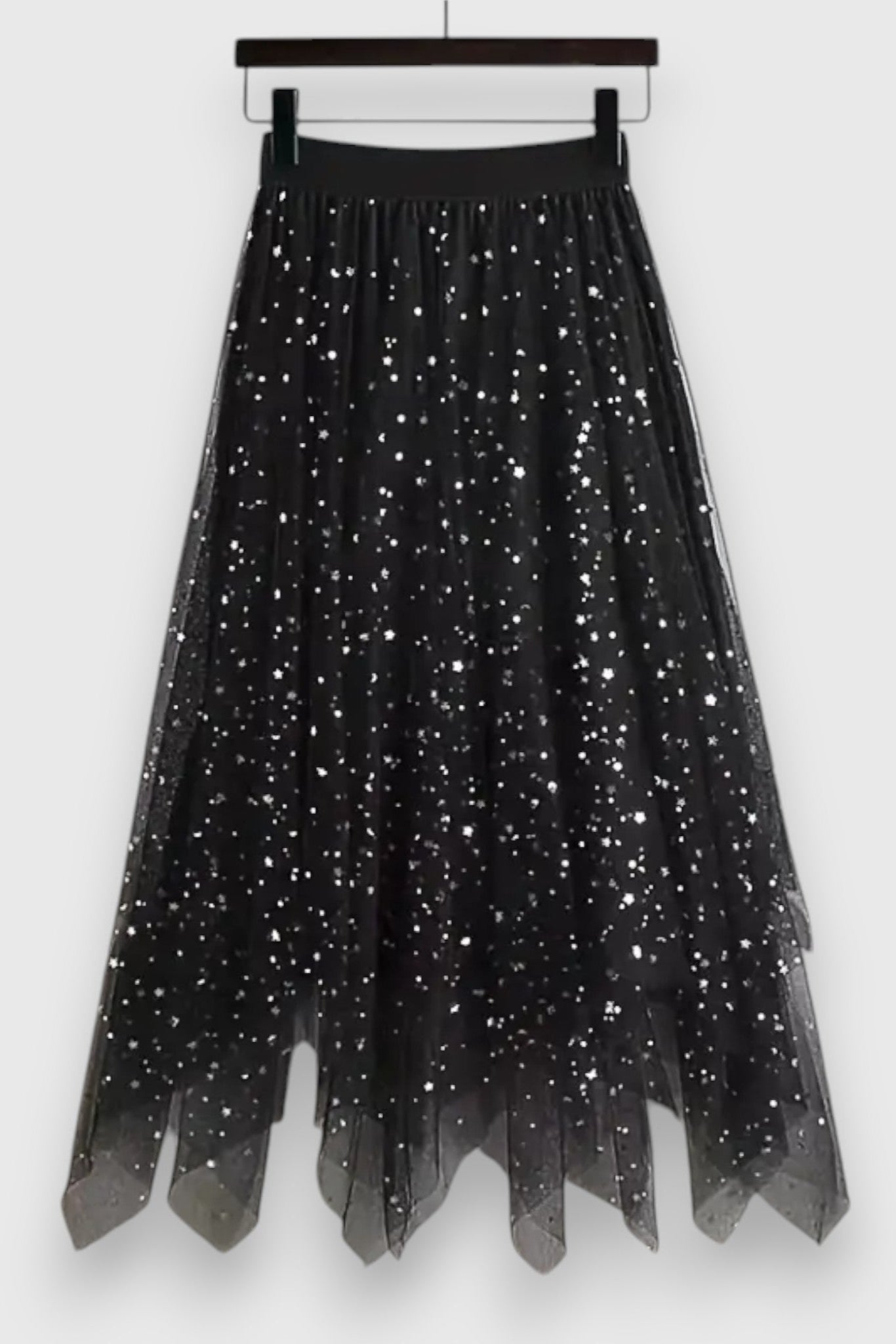 Jupe Colette en Sequins avec Ourlet Froncé et Taille Haute