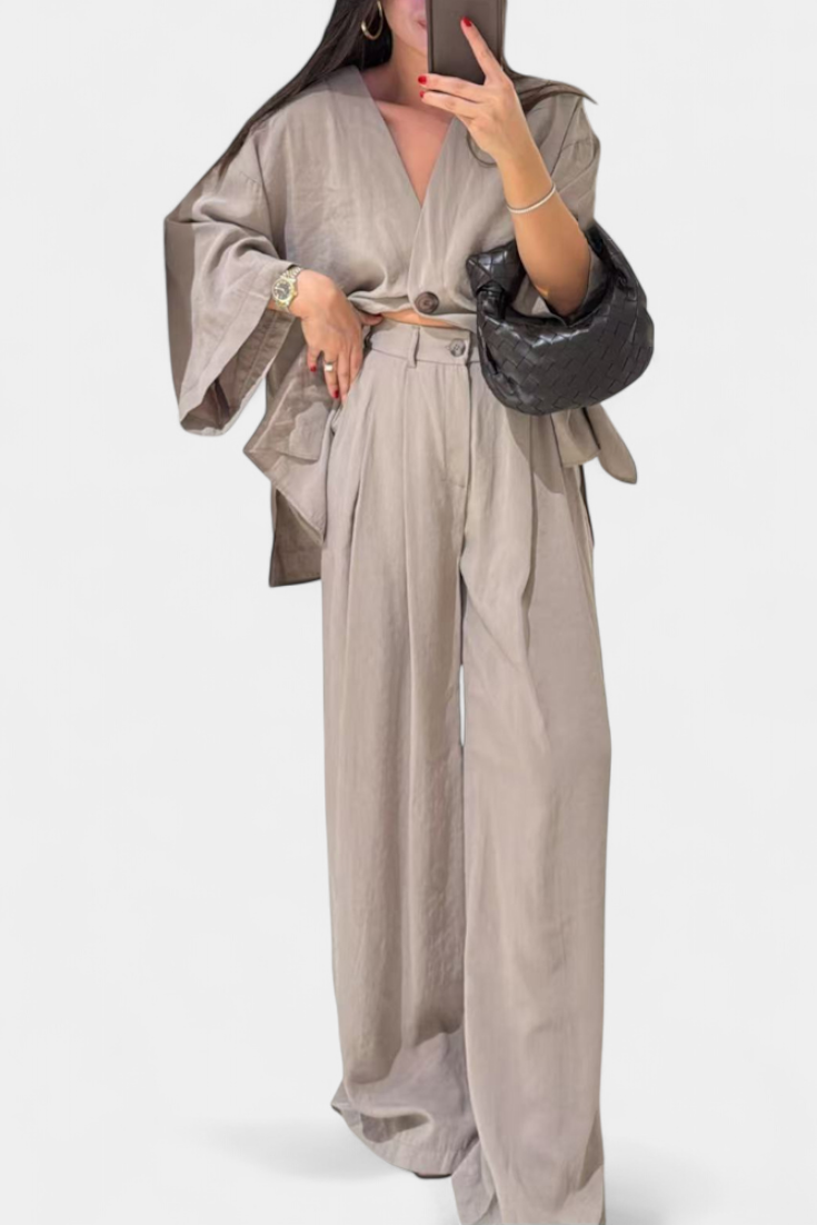 Eli Ensemble Oversize de Top à Col en V et Pantalon Droit