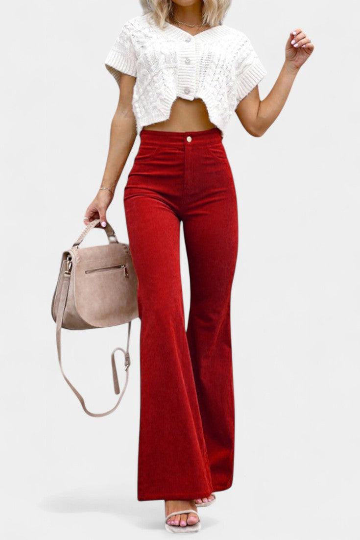 Pantalons en Velours à Taille Haute et Jambes Amples Kiara