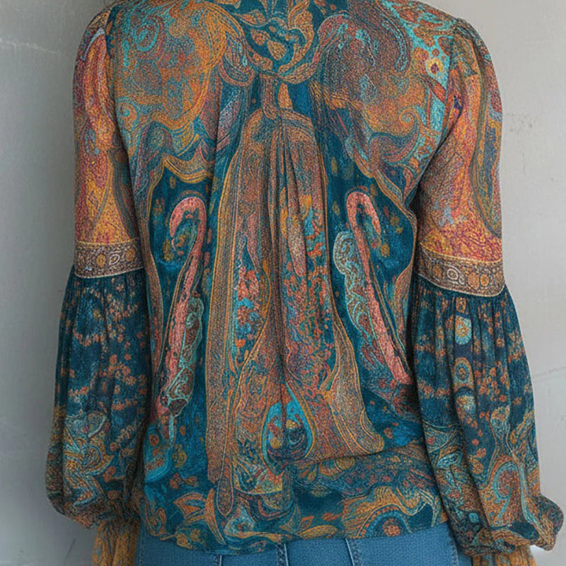 Blouse À Col V De Style Bohème À Manches Évasées
