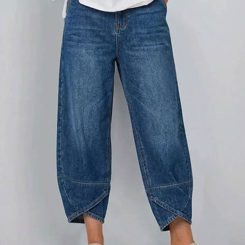 Pantalon En Denim Patchwork Décontracté