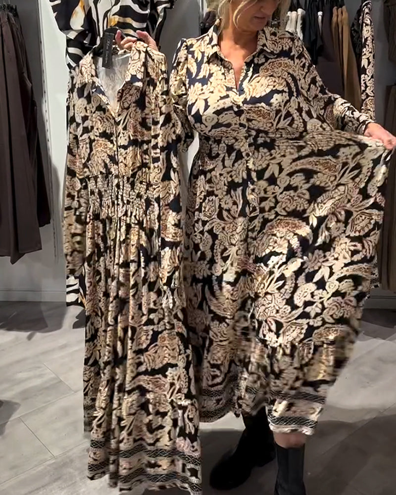 Robe De Mode À Col À Revers Imprimée