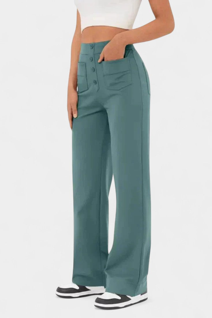 Nova Pantalons Droits Taille Haute et Élastiques