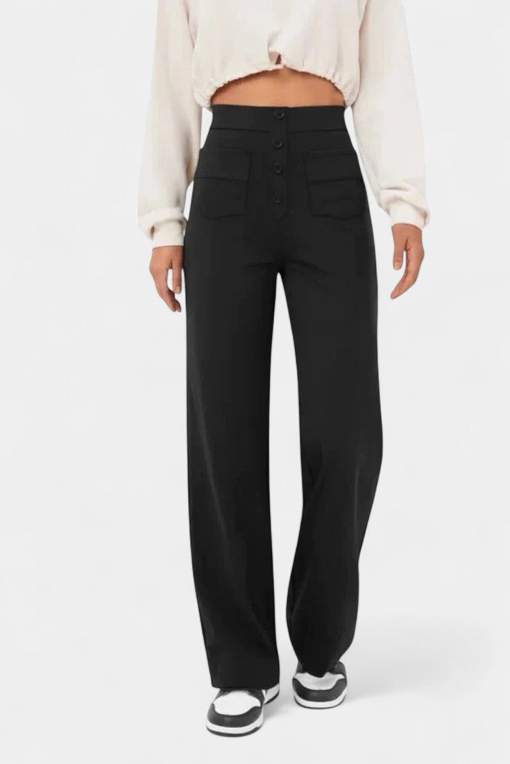 Nova Pantalons Droits Taille Haute et Élastiques