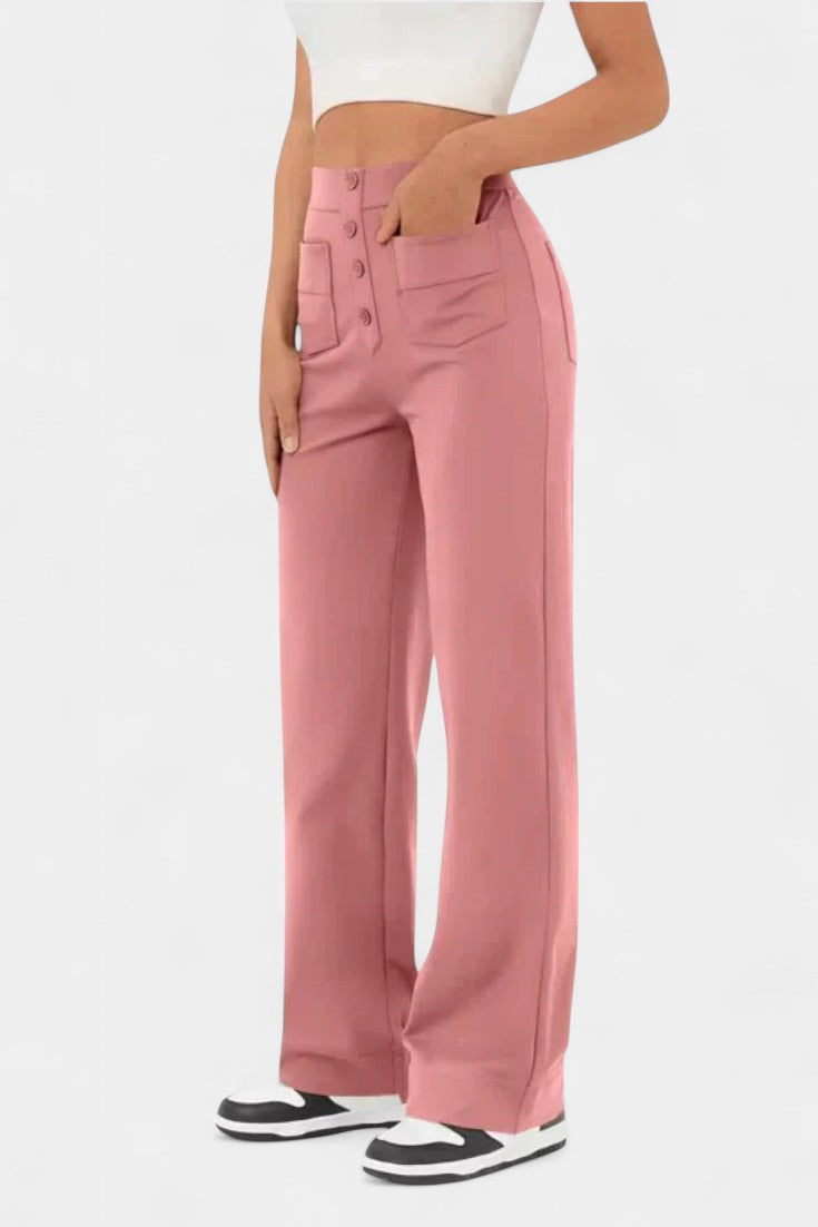 Nova Pantalons Droits Taille Haute et Élastiques