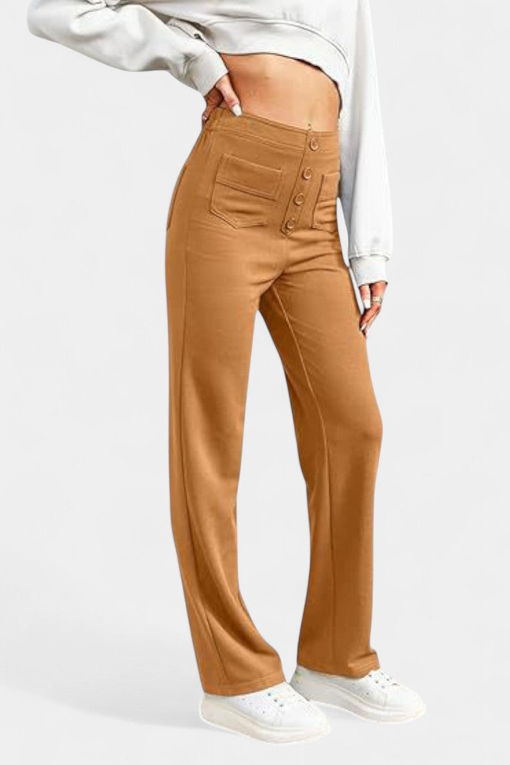 Nova Pantalons Droits Taille Haute et Élastiques