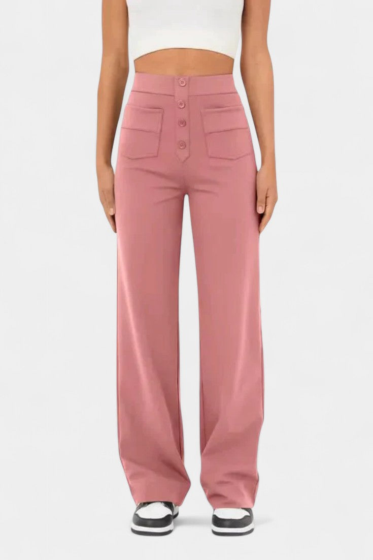 Nova Pantalons Droits Taille Haute et Élastiques