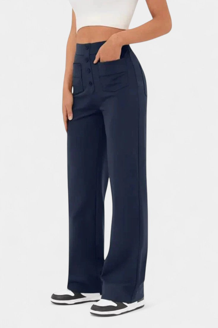 Nova Pantalons Droits Taille Haute et Élastiques