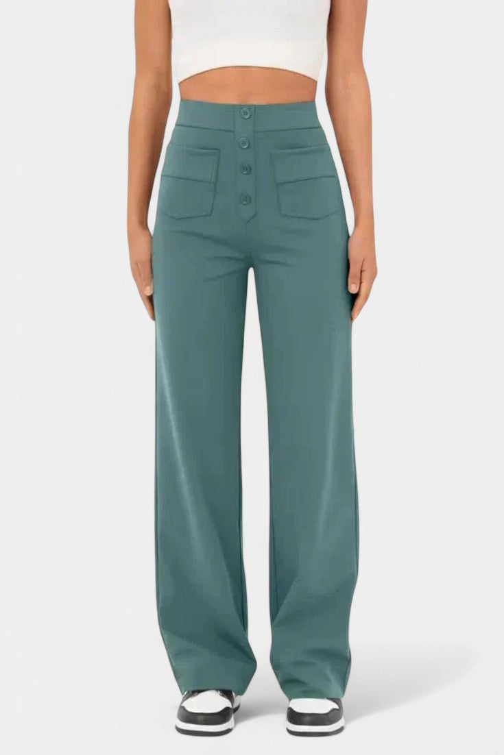 Nova Pantalons Droits Taille Haute et Élastiques