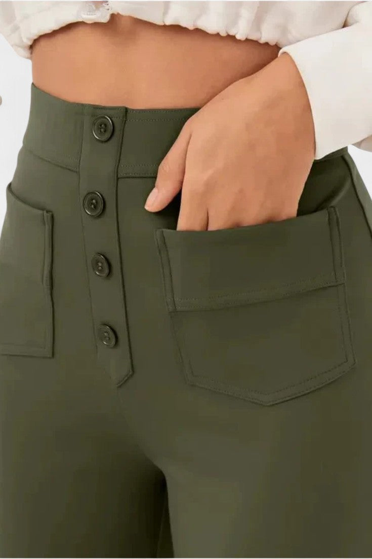 Nova Pantalons Droits Taille Haute et Élastiques