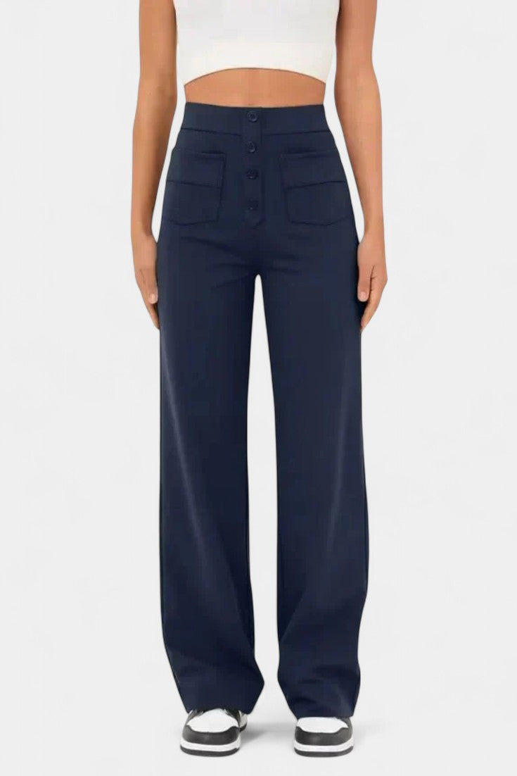 Nova Pantalons Droits Taille Haute et Élastiques