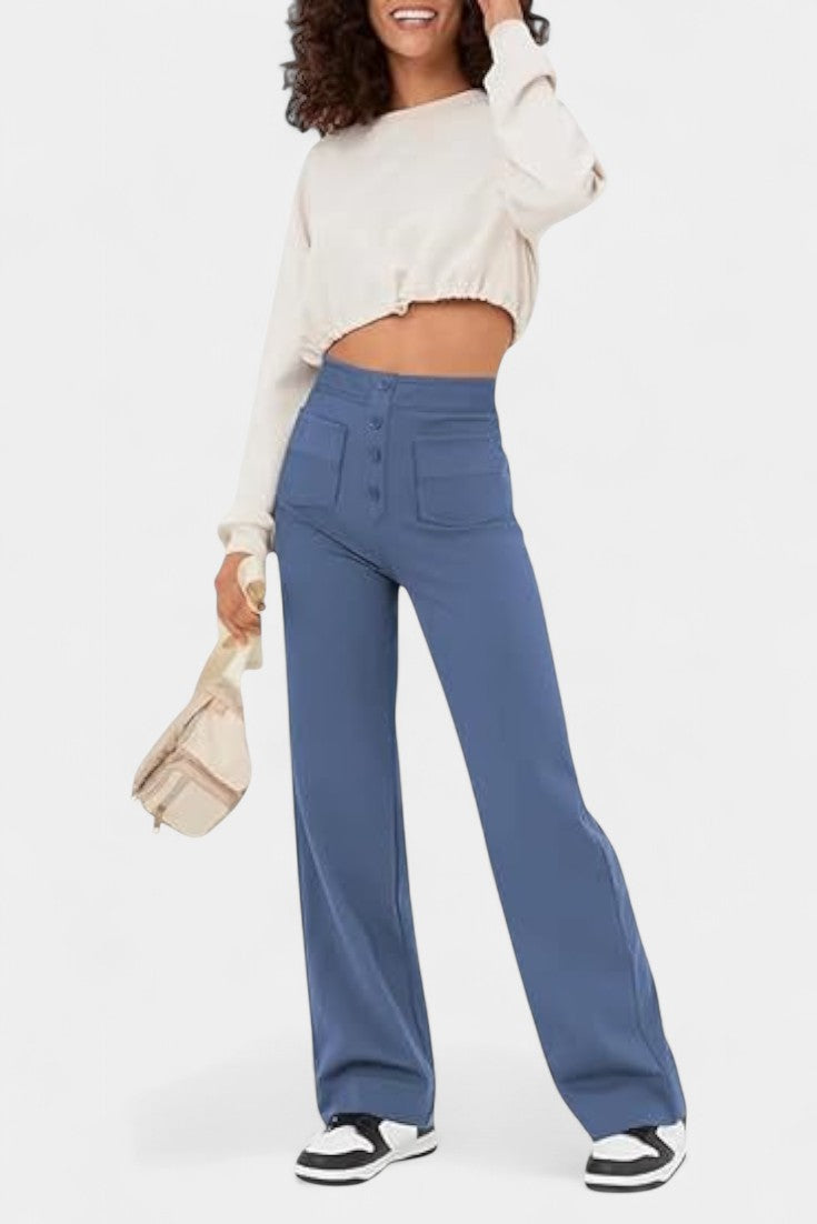 Nova Pantalons Droits Taille Haute et Élastiques