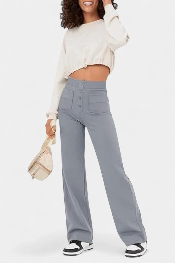 Nova Pantalons Droits Taille Haute et Élastiques