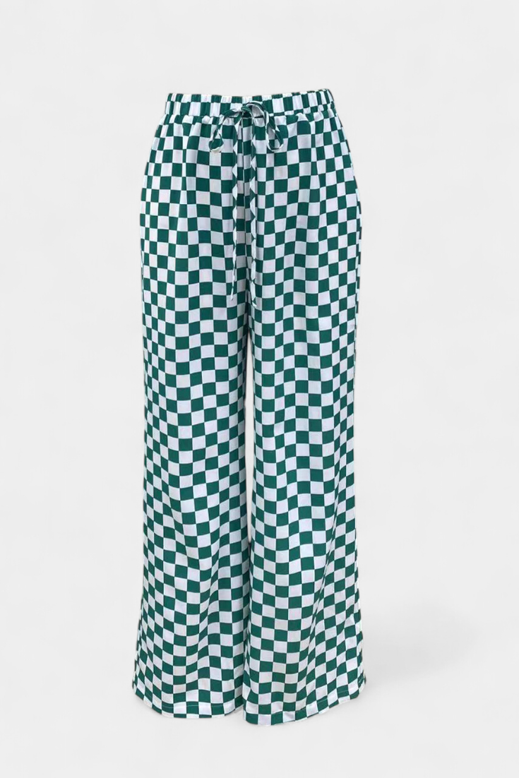 Hilaria Pantalons à Jambes Larges à Imprimé Carreaux