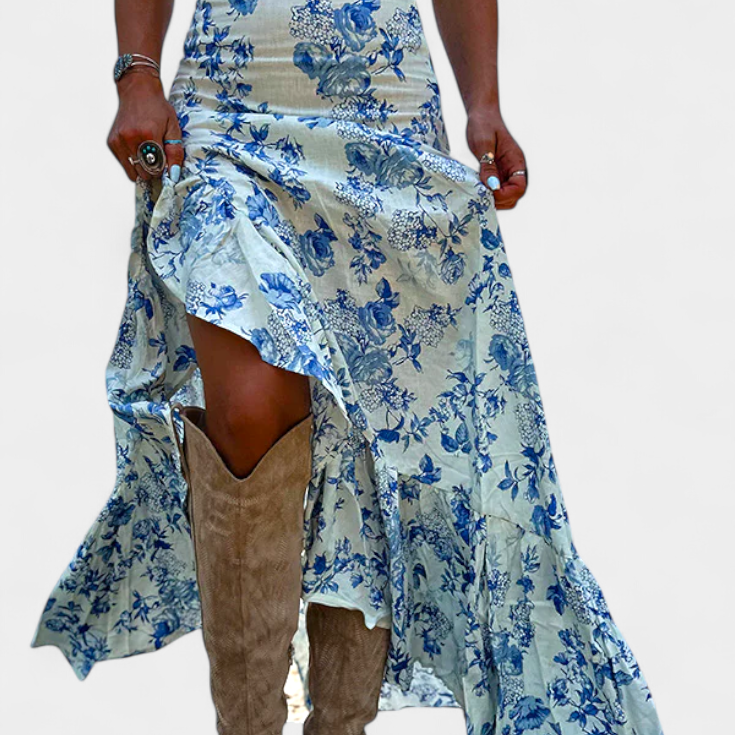 Robe Maxi Fleurie Kala avec Fente et Volants