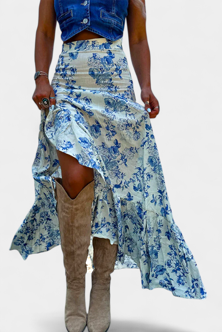 Robe Maxi Fleurie Kala avec Fente et Volants