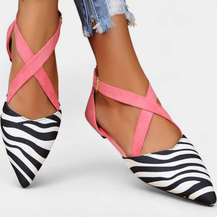 Ballerines Fenna avec Imprimé Zèbre et Bandes Croisées