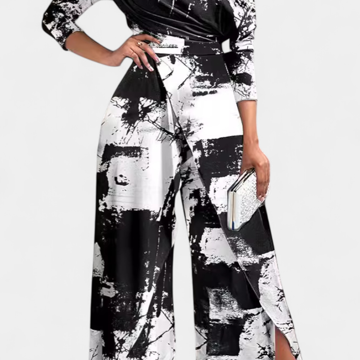 Brina Mono Long Tie Dye avec Épaules Dégagées et Jambes Larges avec Fente