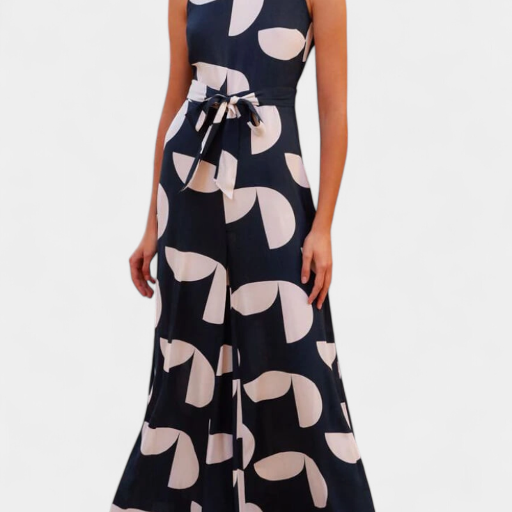 Brooke Mono Holgado Estampado avec Ceinture Ajustée et Jambe Large