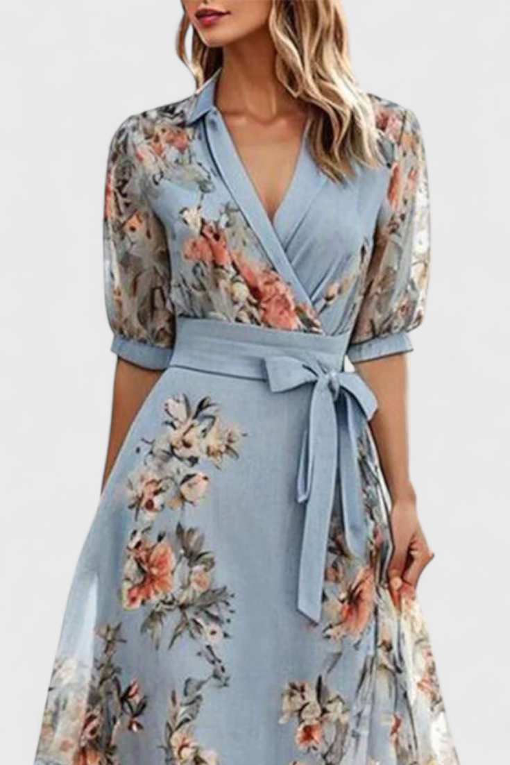Robe Midi Florale Arlet avec Décolleté en V et Silhouette Féminine