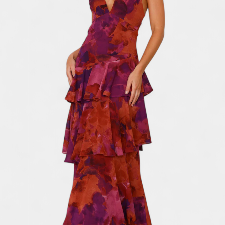 Robe en Georgette Domenica avec Décolleté en V et Couches Fluides