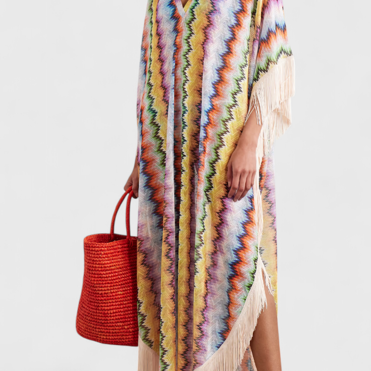 Kaftan Imelda en Crochet avec Franges Décoratives et Coupe Ample