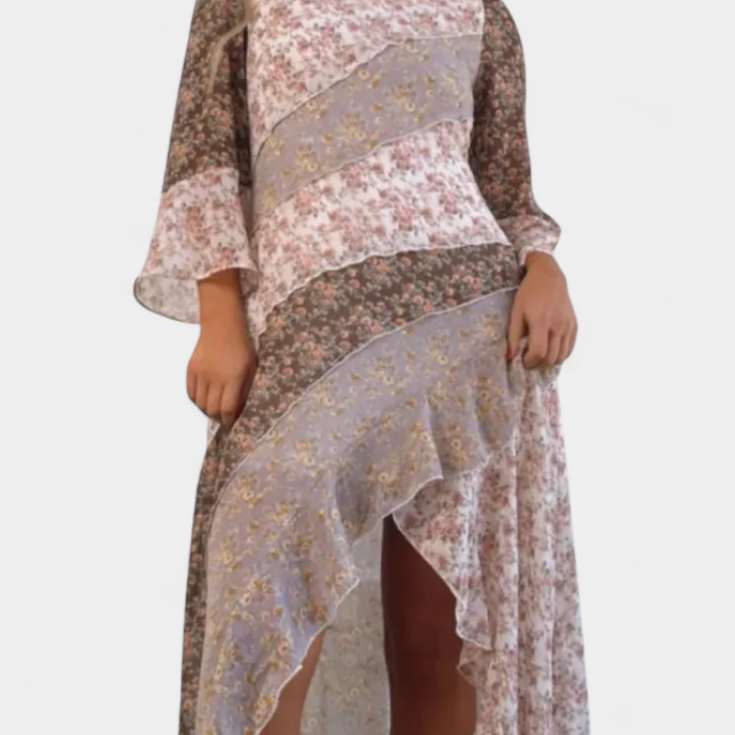 Ruth Robe Longue Fleurie avec Manches 3/4 et Volants