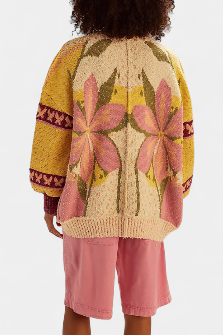 Casey | Gilet en Tricot avec Motif Floral et Coupe Ample