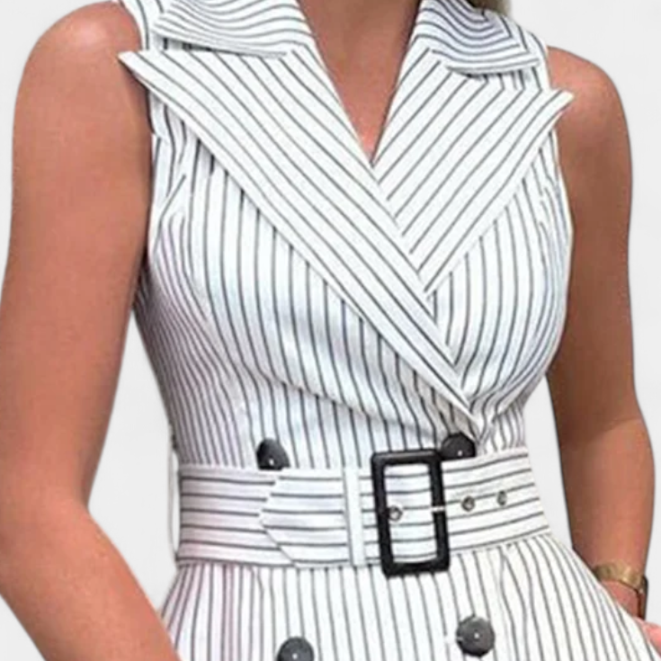 Robe Chemise Midi à Rayures avec Ceinture Nouée