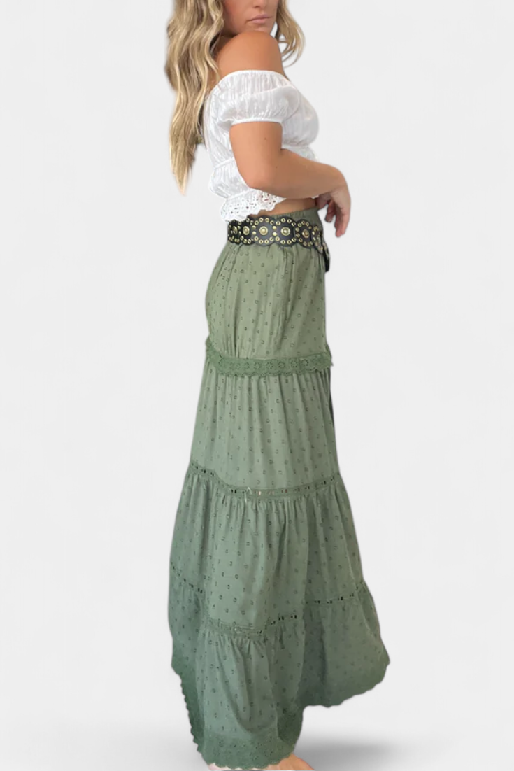 Jupe Maxi Boho Dola avec Dentelle et Fente Frontale