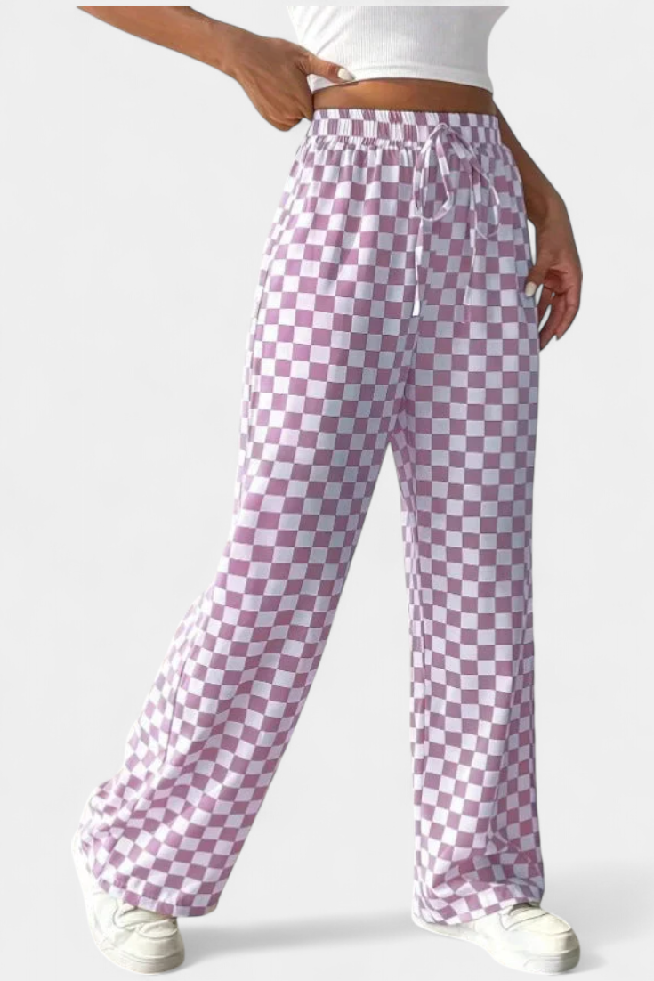 Hilaria Pantalons à Jambes Larges à Imprimé Carreaux