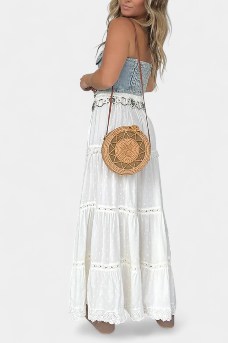 Jupe Maxi Boho Dola avec Dentelle et Fente Frontale