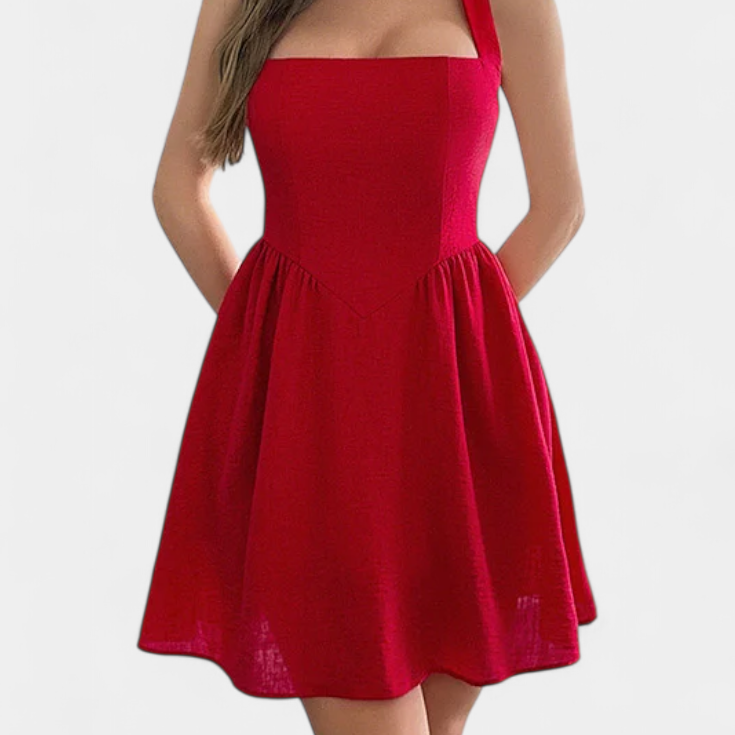 Kassandra Robe Mini Halter avec Dos Nu et Silhouette Évasée