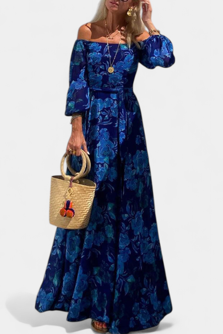 Davina Robe Longue Off-Shoulder avec Imprimé Floral Romantique