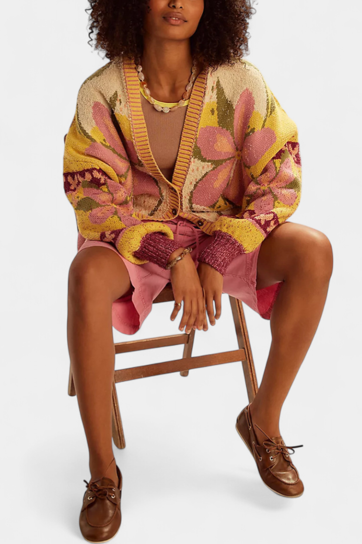 Casey | Gilet en Tricot avec Motif Floral et Coupe Ample