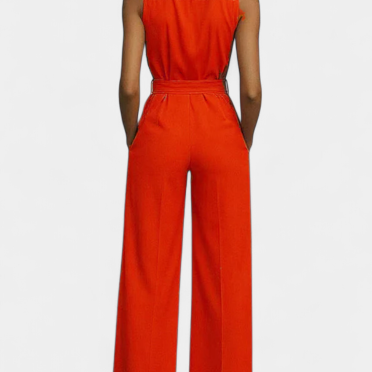 Ariella Mono Décontracté à Jambes Larges avec Revers et Taille Haute