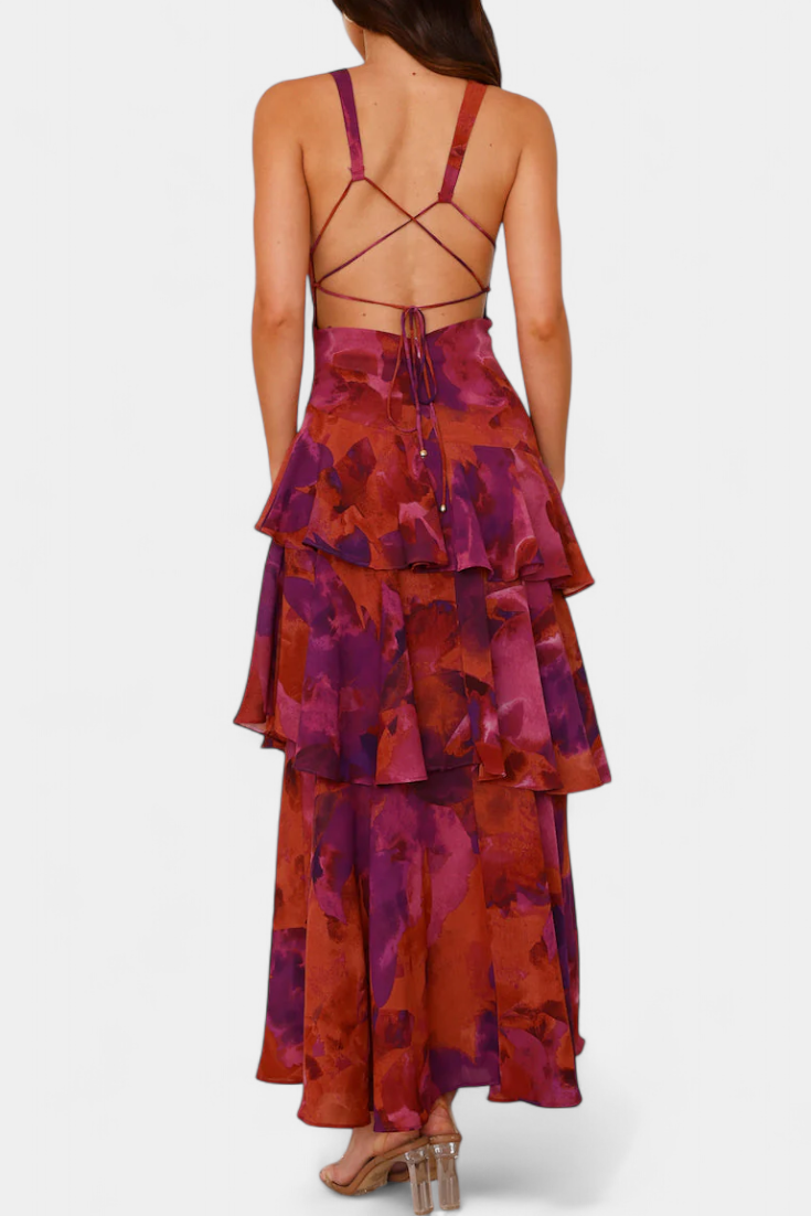 Robe en Georgette Domenica avec Décolleté en V et Couches Fluides