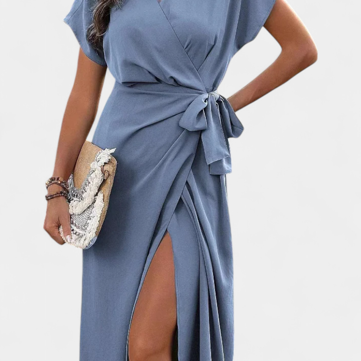 Robe Begoña Croisée avec Ceinture et Fente Subtile