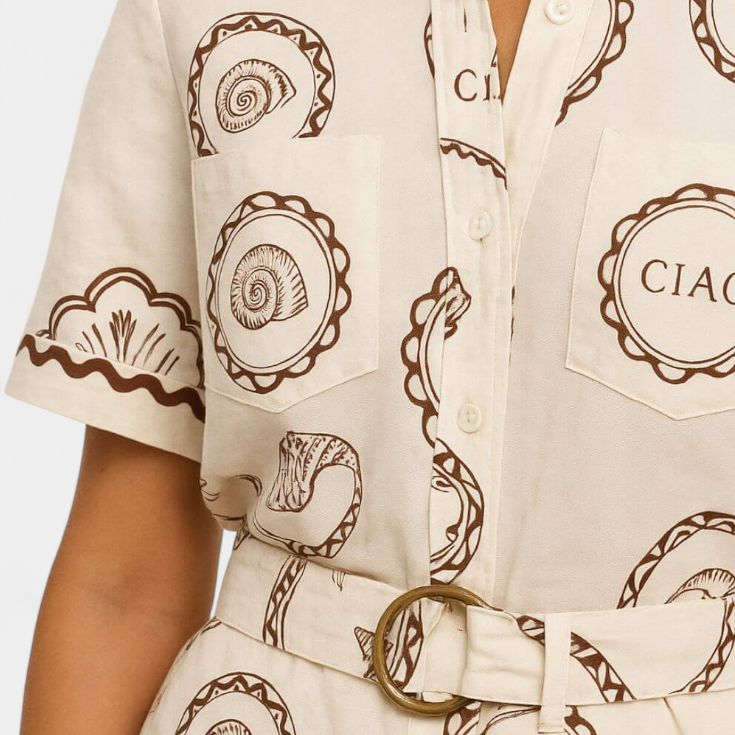 Camisole Mono Seashell avec Détail de Coquillage et Boutons