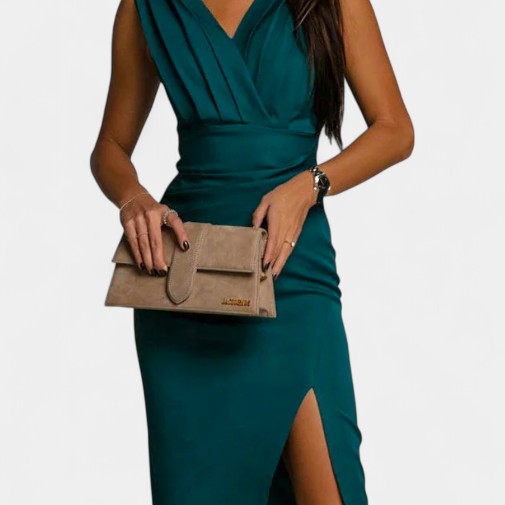 Robe Ajustée Élégante Rosanna avec Décolleté en V et Fente Latérale