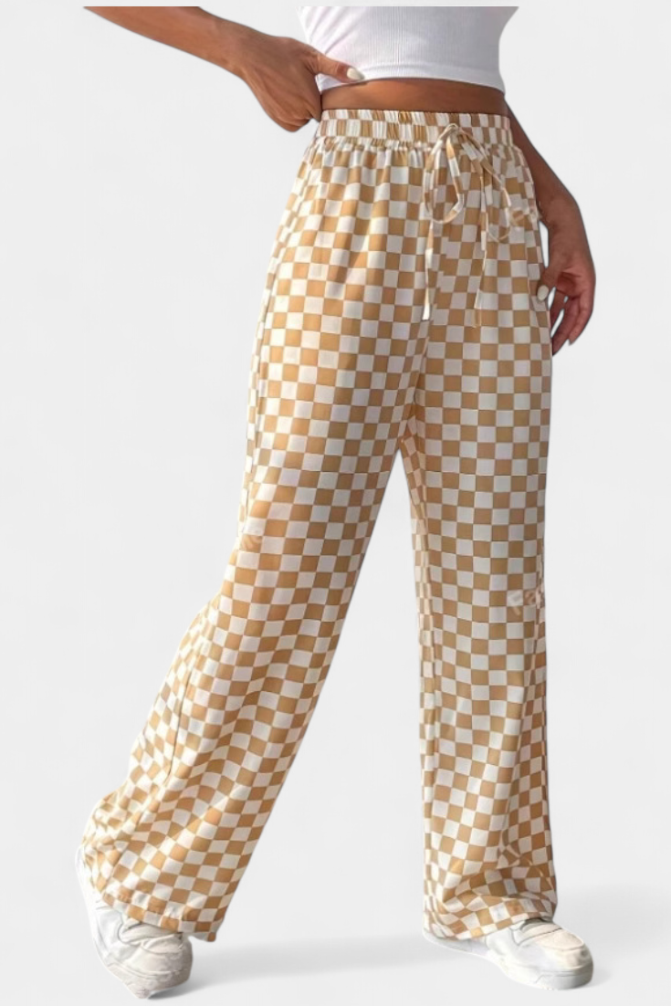 Hilaria Pantalons à Jambes Larges à Imprimé Carreaux