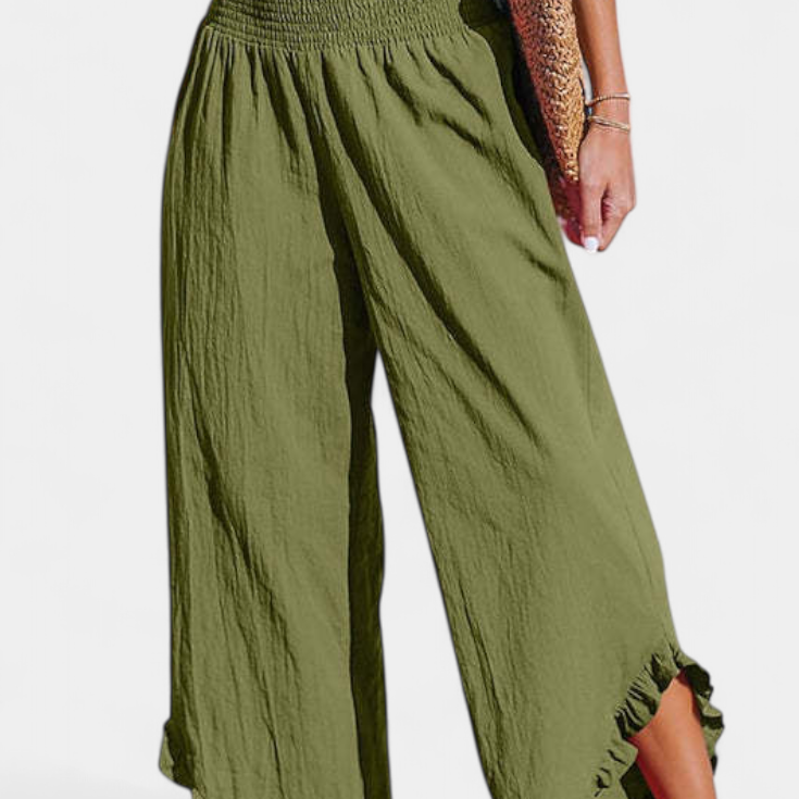 Justina Pantalon Palazzo à Volants et Taille Haute