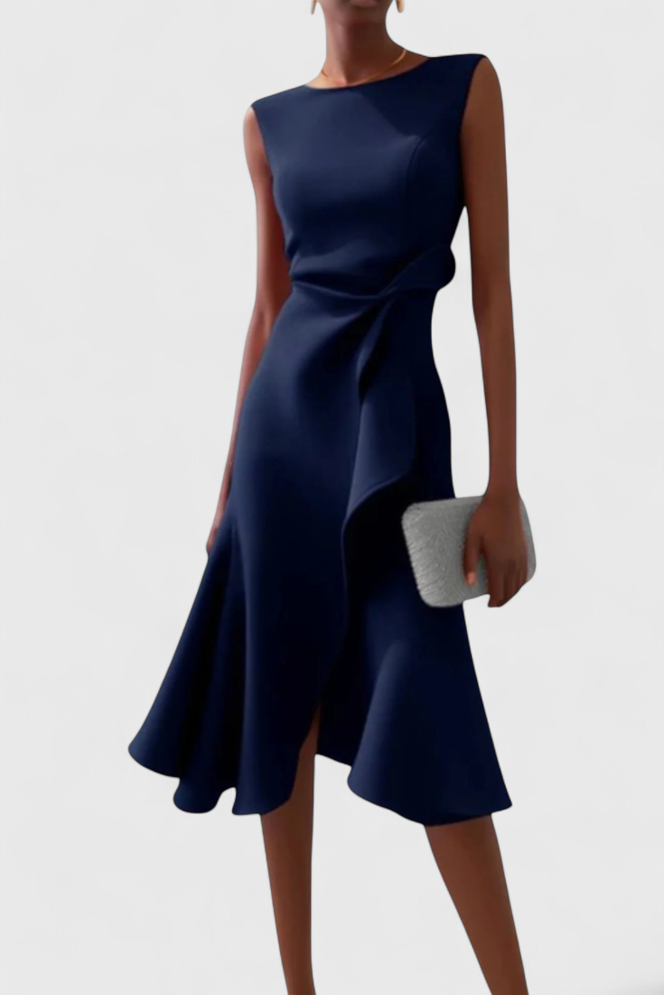 Robe Midi Asymétrique Claudia avec Drapé Élégant