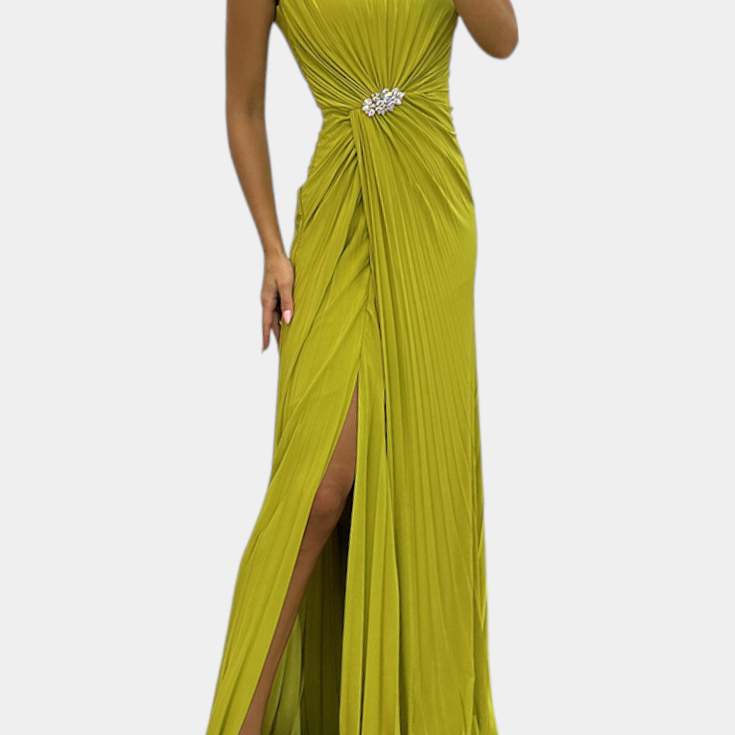 Robe Maxi Plissée Shiloh avec Fente Latérale et Décolleté Croisé