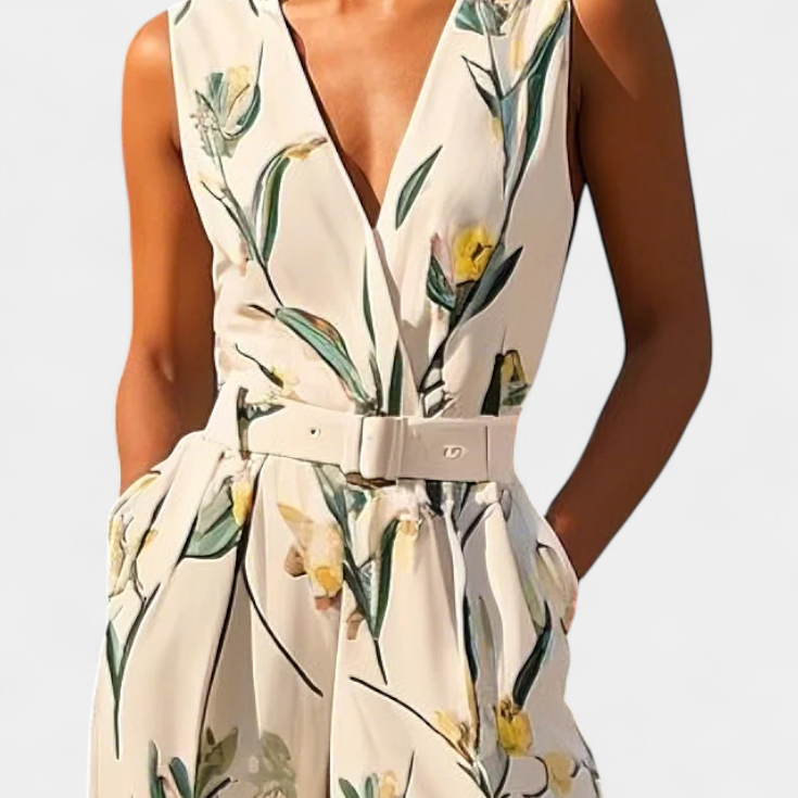 Salopette Slara Mono Longue de Vacances avec Décolleté en V et Ceinture Ajustable