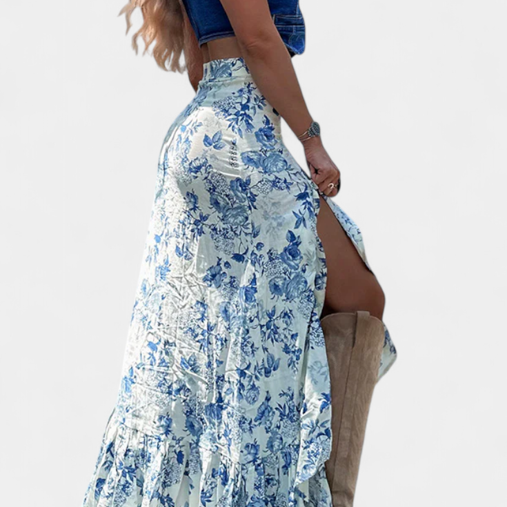 Robe Maxi Fleurie Kala avec Fente et Volants