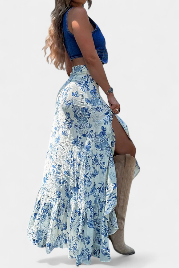 Robe Maxi Fleurie Kala avec Fente et Volants